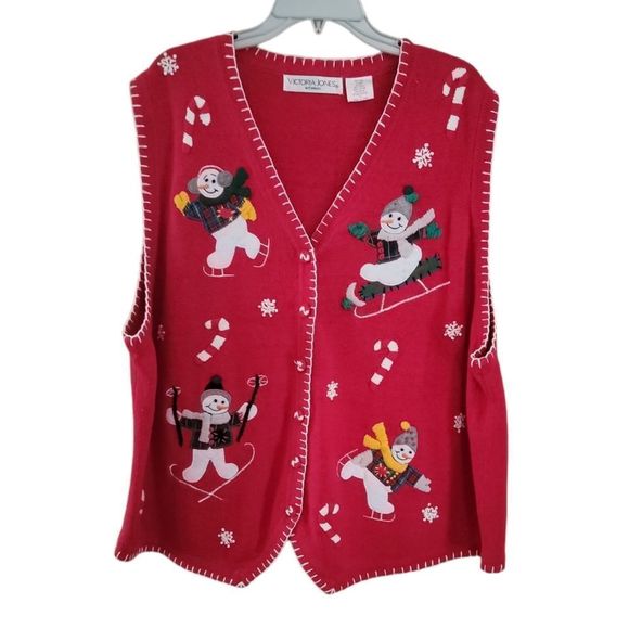 Victoria Jones Woman Winter Snowman Vest 3XL - Picture 1 of 6